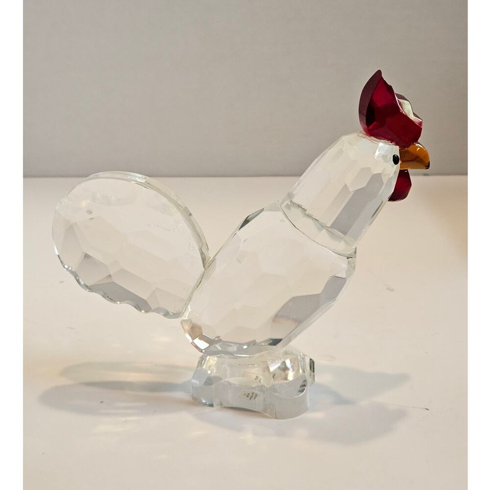Clear Crystal Rooster Faceted figurine with a red comb topaz beak paperweight